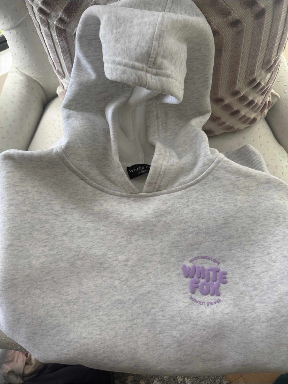 White Fox/ Women's Light Grey Hooded Sweatshirt with Lilac Logo